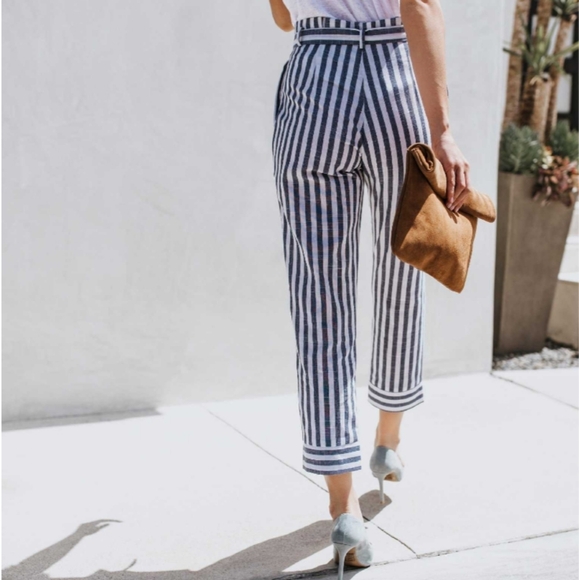 🆕 Zara Stripped Pants. Elastic Waist. Sash Belt - Hand Pockets - Picture 11 of 12